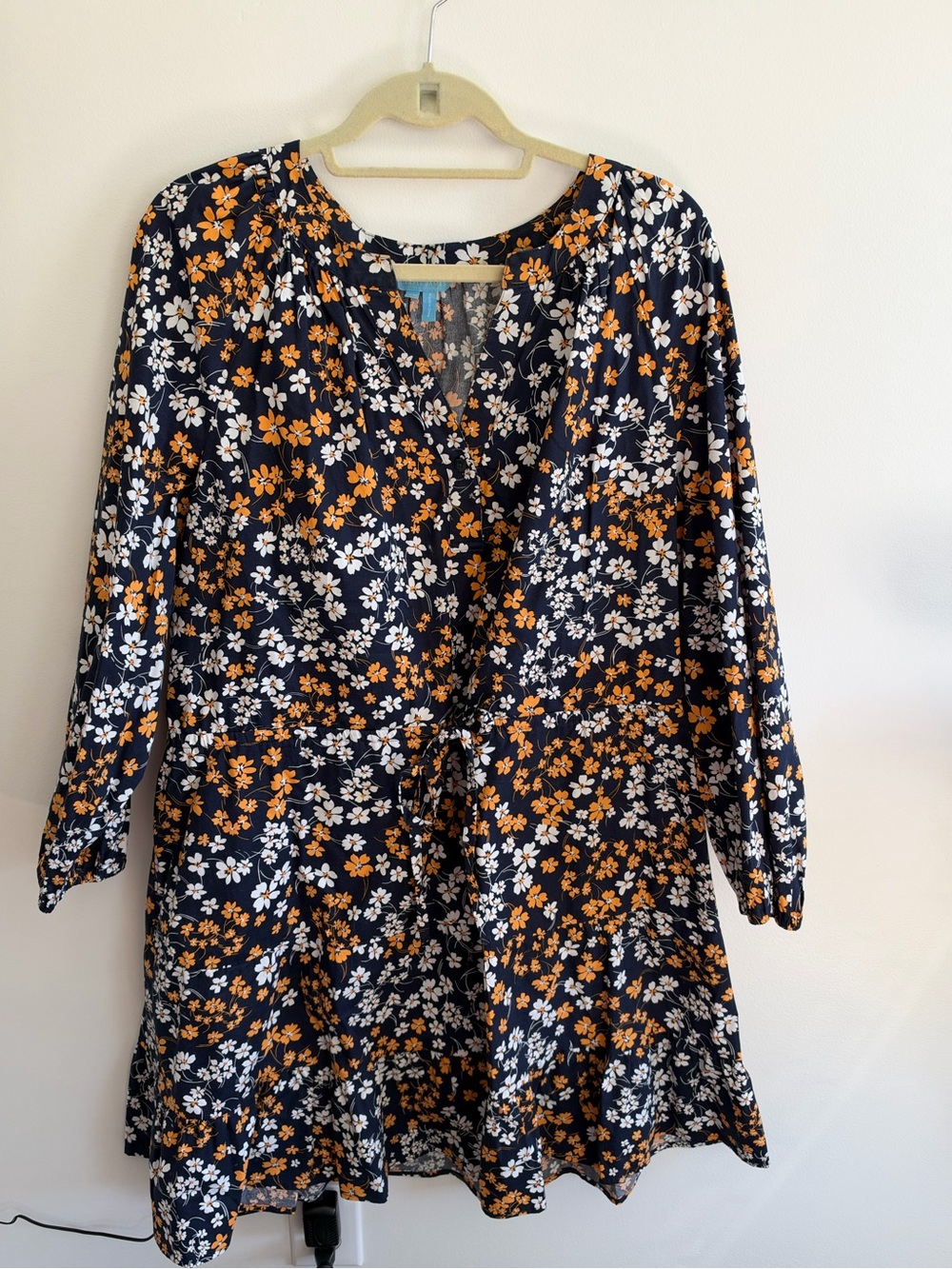 Draper James Fall Navy Floral Tie-Waist Dress - Orange & White Floral